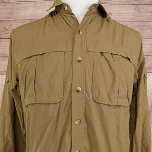 REI Shirt Mens Small Brown Solid Vented Fishing Long Sleeve Button Up Hiking